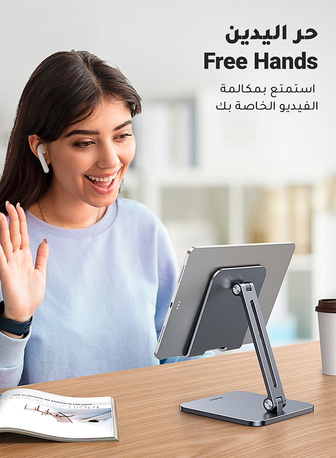 يو جرين حامل معدني لجهاز آيباد قابل للطي، حامل iPad، حامل هاتف محمول قابل للتعديل لجهاز iPad Pro 2025، iPad Air 5، آيباد ميني، iPhone 17/16/15، جالاكسي تاب S7، إلخ، سامسونج جالاكسي S25/24 ألترا، رمادي لون رمادي - Image 3